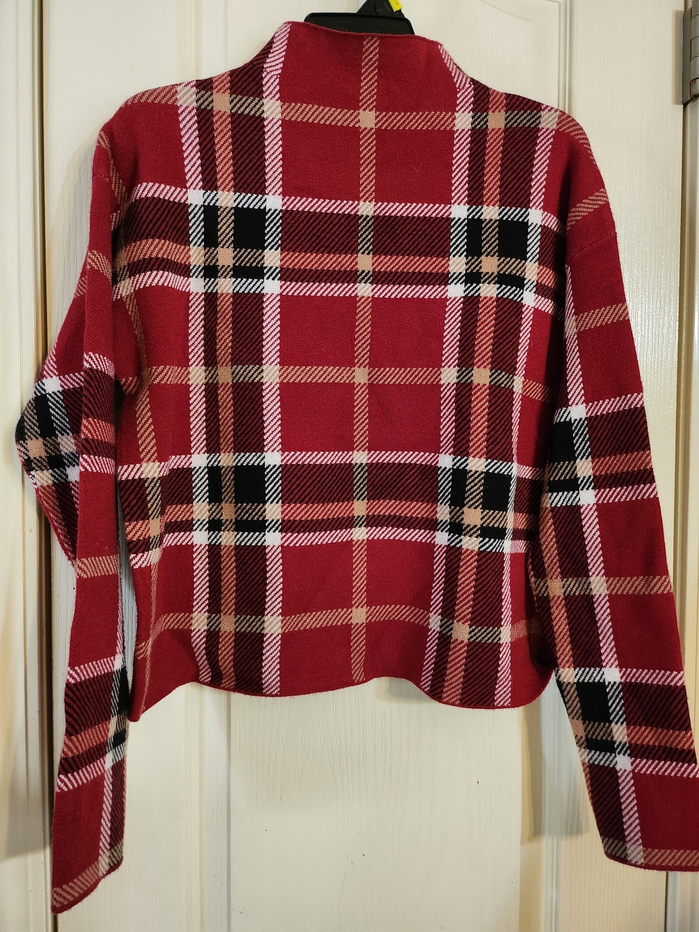Tahari Red Plaid Turtleneck Sweater with Black & Cream Accents